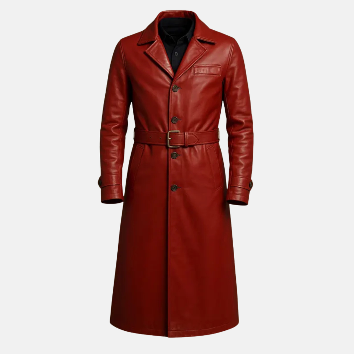 Handmade Red Leather Trench Coat Genuine Vintage Style Christmas Gift