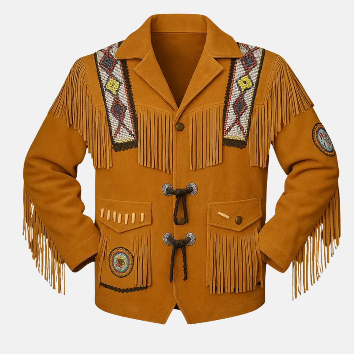 Men’s Western Suede Fringe Jacket Handmade Cowboy Leather Coat Beaded Native Style