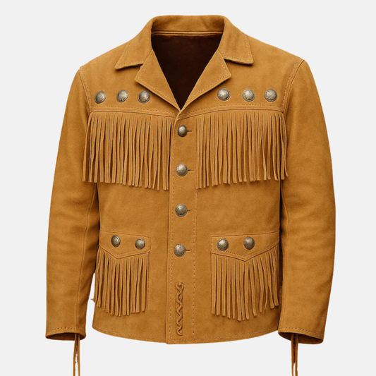 Vintage Fringe Leather Mens Western Jacket, Handmade Cowboy Style Rodeo Outfit with Classic Look