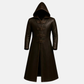 Handmade Men's Brown Leather Hooded Trench Coat: Gothic Medieval Overcoat