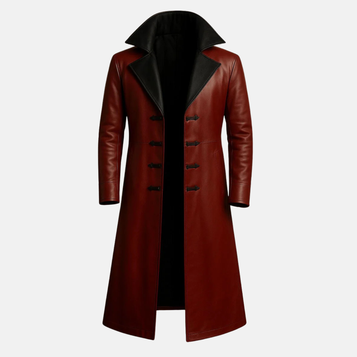 Handmade Red Leather Trench Coat Men’s Genuine Overcoat Christmas Gift