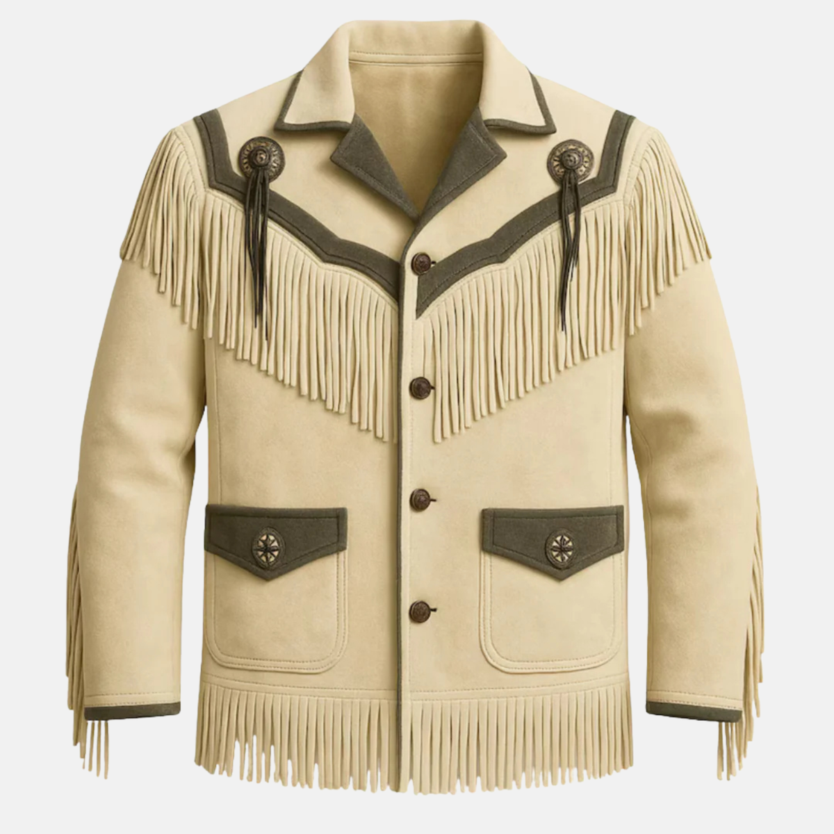 Men’s Western Fringe Jacket Beige Suede Cowboy jacket Vintage Rodeo Leather Style