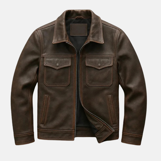 Men’s Handmade Brown Leather Café Racer Jacket – Vintage Motorcycle Biker Style