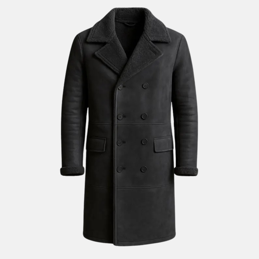 Handmade Genuine Leather Men's Overcoat: Vintage Style Long coat