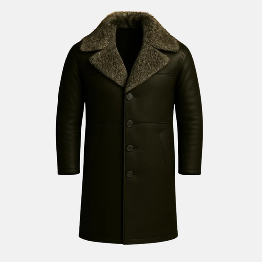Genuine Leather Aviator Overcoat: Fur Lined Winter Jacket