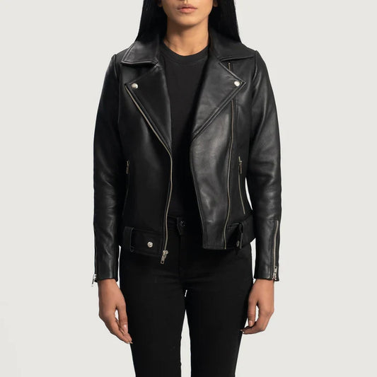 Women’s Rumy Black Leather Biker Jacket