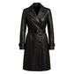 Women’s Black Leather Trench Coat Handmade Belted Long Coat Double Breasted Winter Jacket