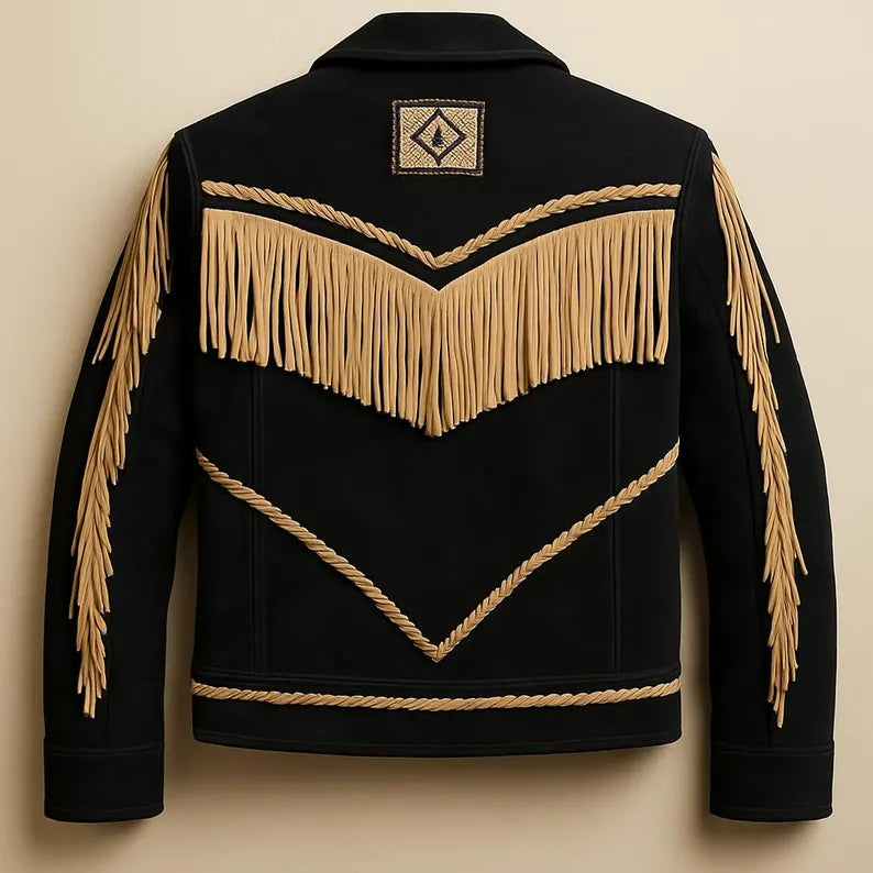 Men’s Western Fringe Cowboy Jacket Vintage Rodeo Coat Handmade Braided Suede Style