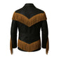 Men’s Western Fringe Jacket Handmade Leather Cowboy Coat Vintage Belted Rodeo Style