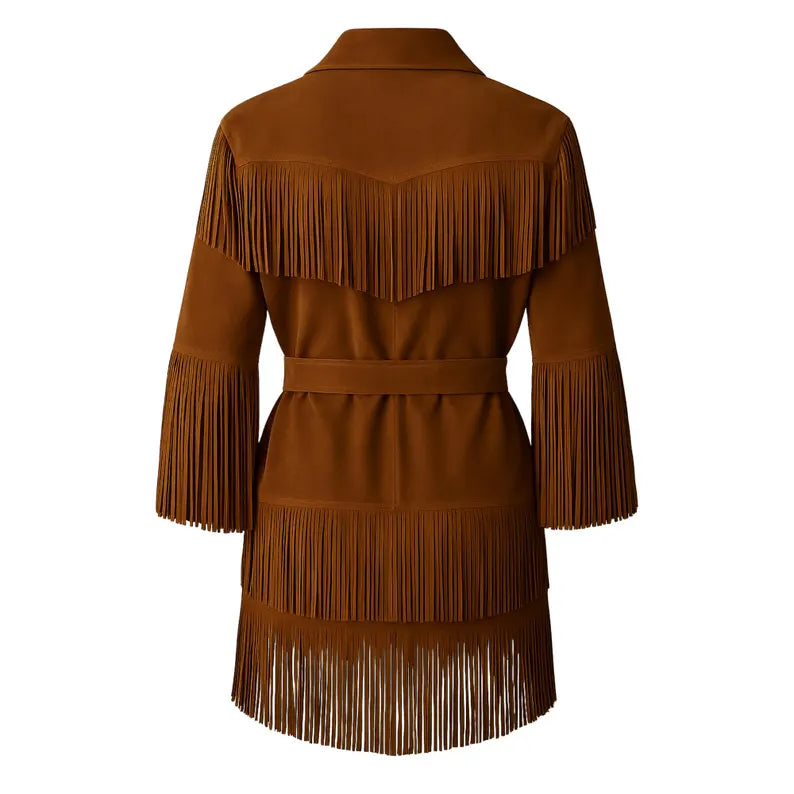 Women’s Western Fringe Coat Suede Leather Cowgirl Jacket Handmade Rodeo Style