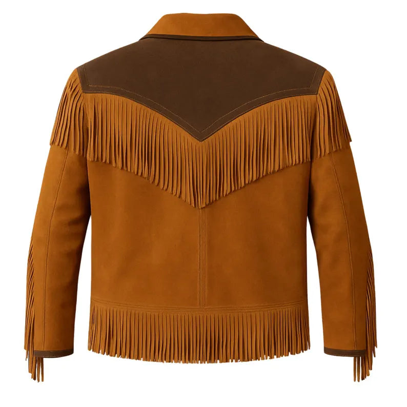 Men’s Western Fringe Jacket Brown Suede Cowboy Coat Handmade Vintage Rodeo Style
