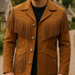 Mens Western Jacket, Handmade Cowboy Fringe Leather Coat, Vintage Classic Western Style Outerwear