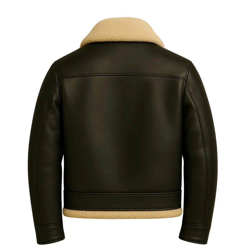 Men’s Aviator Leather Jacket Shearling Collar Flight Jacket Vintage Air Force Pilot Style