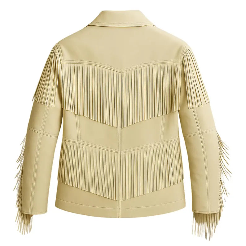 Women’s Fringe Leather Jacket Western Style Zipper Jacket Handmade Vintage Cowgirl Coat