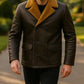 Men’s Brown Shearling Jacket Real Leather Winter Coat Warm Fur Lined Jacket