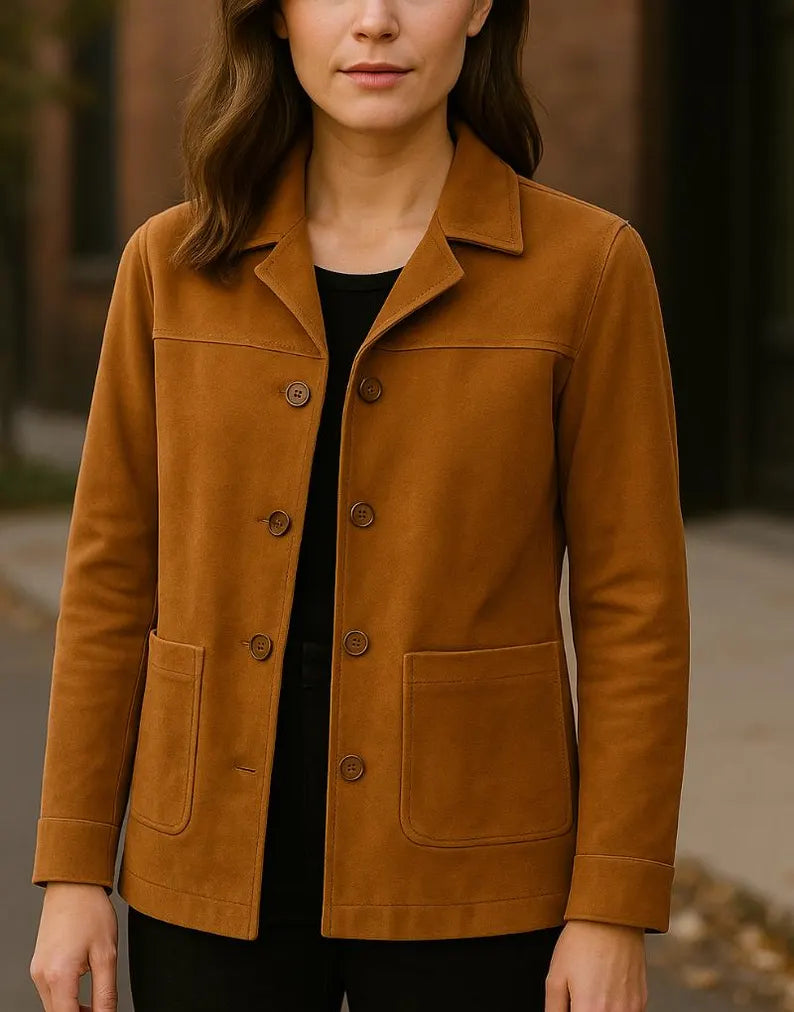 Women’s Suede Leather Coat Handmade Vintage Jacket Minimal Western Style