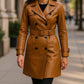 Women’s Handmade Genuine Leather Trench Coat – Long Belted Overcoat, Classic Luxury Outerwear
