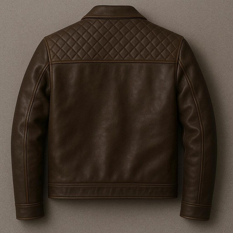 Men’s Brown Quilted Leather Jacket Classic Biker Style Vintage Moto Jacket