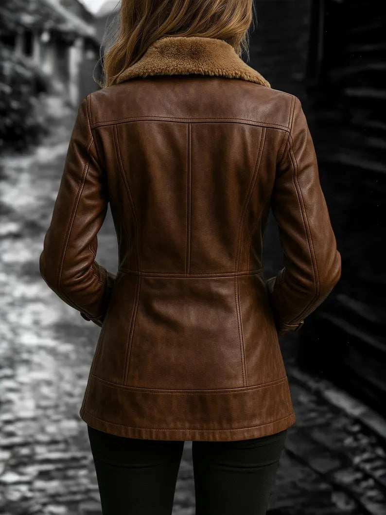 Handmade Brown Leather Trench Coat - Stylish Women's Outerwear