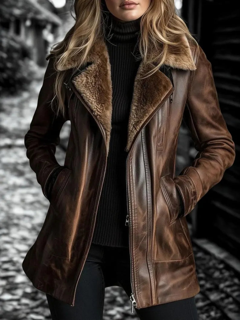 Handmade Brown Leather Trench Coat - Stylish Women's Outerwear