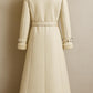 Vintage 90s White Leather Trench Coat: Fur Lined Military Style