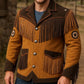 Men’s Western Fringe Leather Jacket Cowboy Style Vintage Coat Brown & Dark Detailing