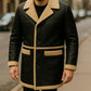 Men’s Shearling Leather Coat Black Winter Jacket Warm Long Fur Lined Coat