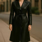 Women’s Long Leather Coat Handmade Belted Winter Trench Classic Full-Length Jacket