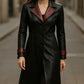 Women’s Black Leather Trench Coat – Handmade Long Overcoat, Dark Fantasy Style Jacket
