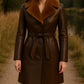 Handmade Brown Leather Trench Coat: Fur Collar, Belted Winter Outerwear