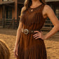 Women’s Western Suede Fringe Dress Cowgirl Style Sleeveless Brown Dress, Vintage Rodeo Outfit