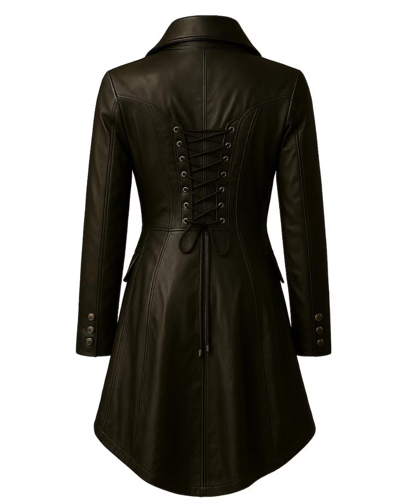 Women’s Black Leather Coat Classic Long Genuine Leather Winter Jacket, Stylish Outerwear