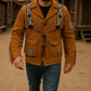 Men’s Western Suede Fringe Jacket Handmade Cowboy Leather Coat Beaded Native Style