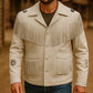 Men’s White Fringe Jacket Western Leather Cowboy Coat Vintage Rodeo Style