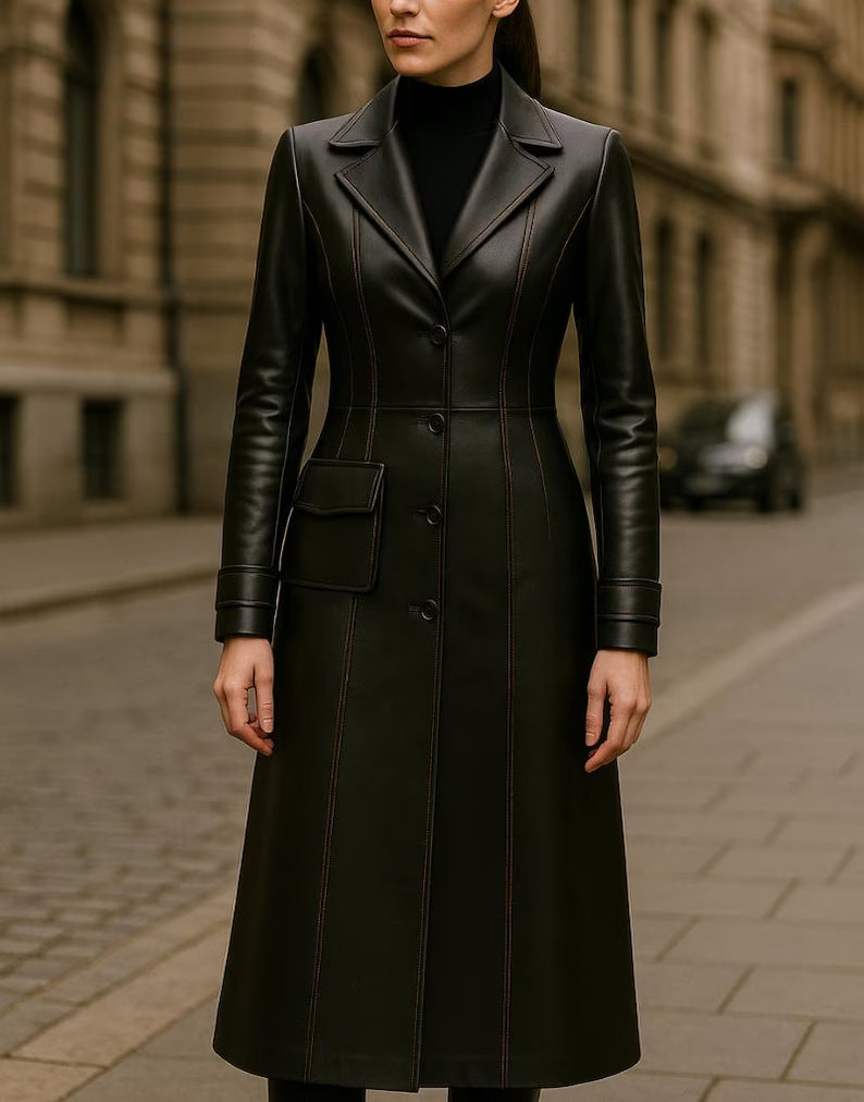 Handmade Gothic Hooded Leather Trench Coat: Black & White Steampunk Overcoat