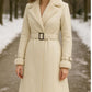 Vintage 90s White Leather Trench Coat: Fur Lined Military Style