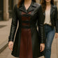 Handmade Two-Tone Leather Coat: Women's Buckle Trench, Gothic Fashion