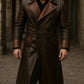 Handmade Two-Tone Brown Leather Trench Coat - Men's Gothic Hooded Overcoat