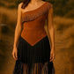 Handmade Suede Fringe Dress: One Shoulder Western Cowgirl Outfit