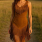 Handmade Suede Fringe Dress: Western Cowgirl Boho Mini