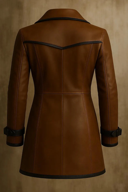 Handmade Dark Brown Leather Trench Coat: Vintage Long Genuine Leather Overcoat