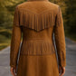 Women’s Studded Fringe Leather Jacket Western Cowgirl Boho Style Coat, Vintage Rodeo Festival Outfit