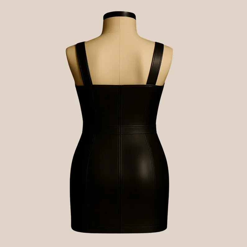 Handmade Black Leather Bodycon Dress: Sleeveless Mini/Midi Party Outfit