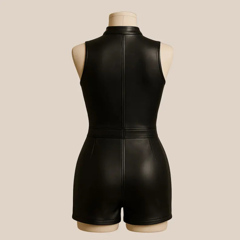 Handmade Black Leather Mini Dress: Backless Bodycon Party Outfit