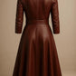 Handmade Leather Trench Coat Dress: Vintage Belted A-Line Midi