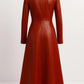 Handmade Red Leather Trench Coat: Elegant Winter Coat for Women