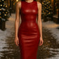 Handmade Red Leather Bodycon Dress: Elegant Party Outfit