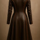 Handmade Brown Genuine Leather Trench Coat Dress: Elegant Long Coat