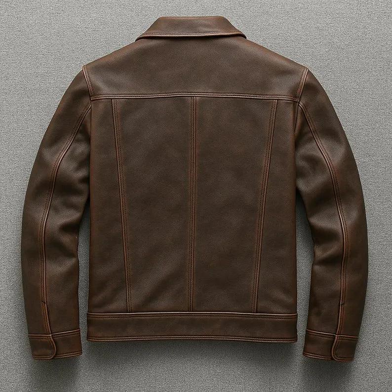 Men’s Handmade Brown Leather Café Racer Jacket – Vintage Motorcycle Biker Style