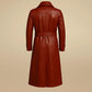 Handmade Red Leather Trench Coat Genuine Vintage Style Christmas Gift